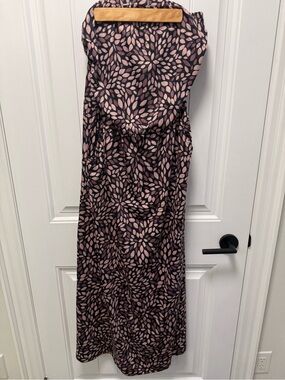 Strapless Black Maxi Dress with Pink Petal Print